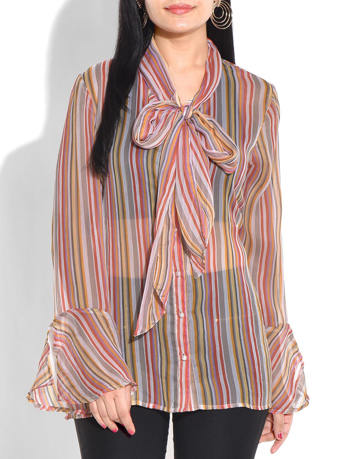 pink striped poly chiffon top - 9655108 - Zoom Image - 1