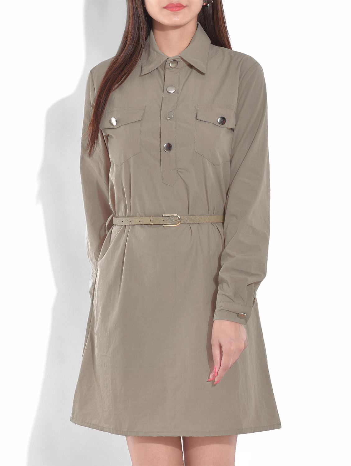 beige full sleeved cotton blend dress - 9655353 - Zoom Image - 1
