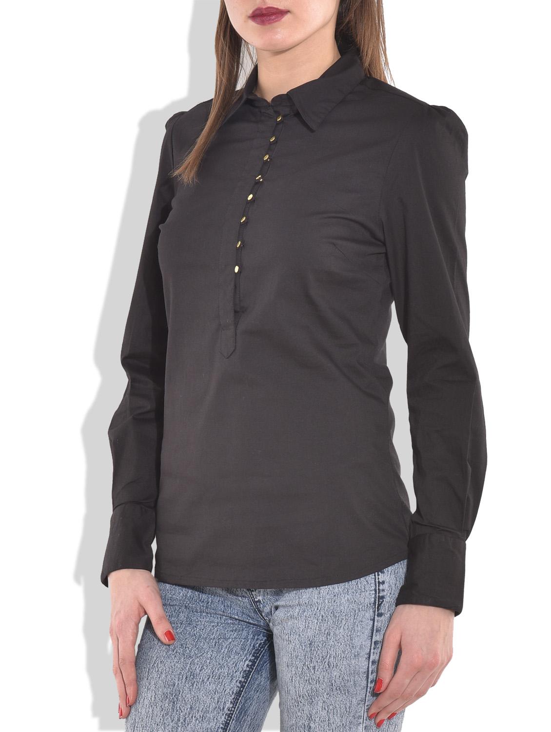 black buttoned full sleeved cotton lycra tunic - 9656418 - Zoom Image - 2