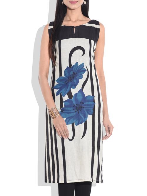white and black cotton sleeveless kurti - 9657140 - Standard Image - 1