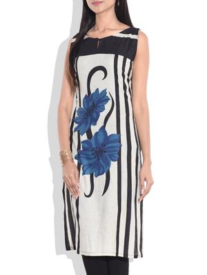 white and black cotton sleeveless kurti - 9657140 - Standard Image - 2