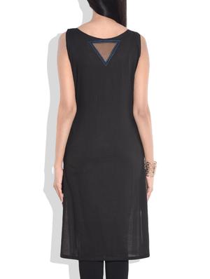 white and black cotton sleeveless kurti - 9657140 - Standard Image - 3