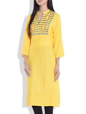 yellow rayon kurti - 9657151 - Standard Image - 2