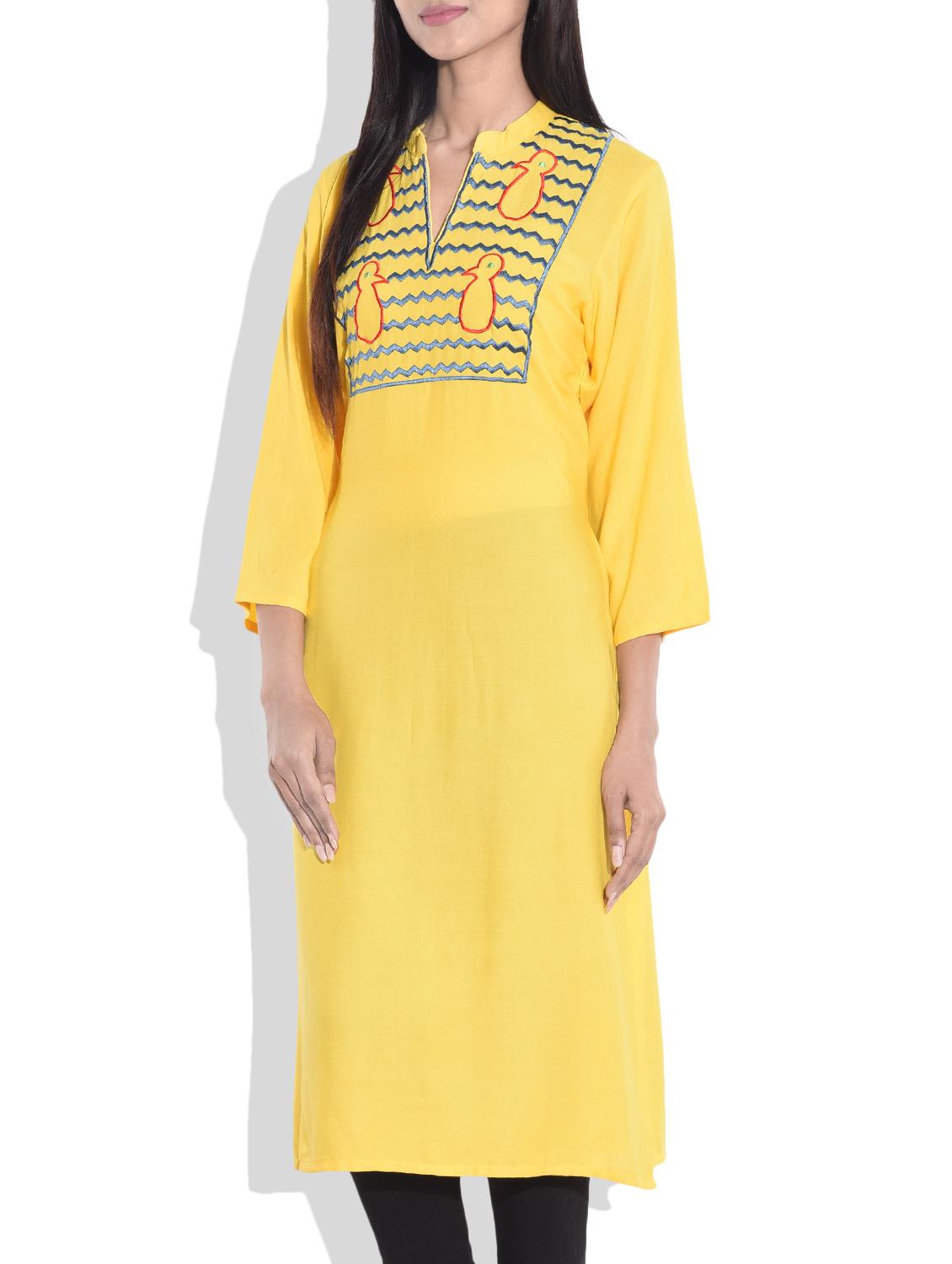 yellow rayon kurti - 9657151 - Zoom Image - 2