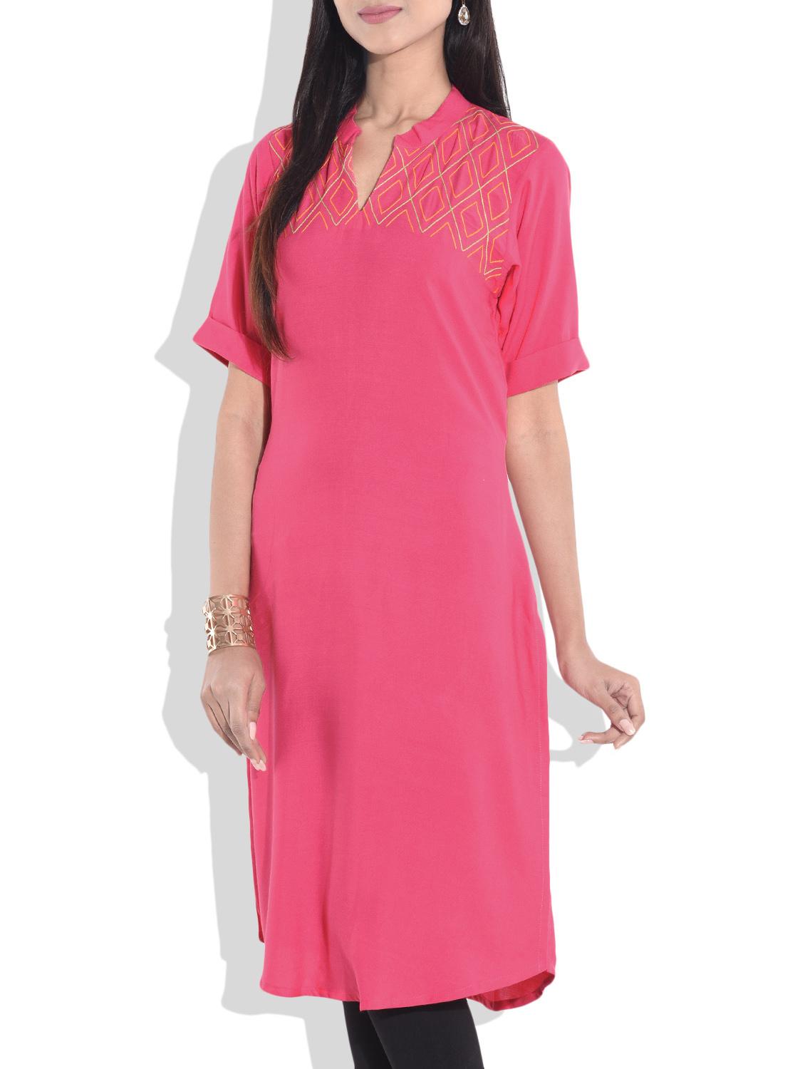 pink rayon kurti - 9657155 - Zoom Image - 2