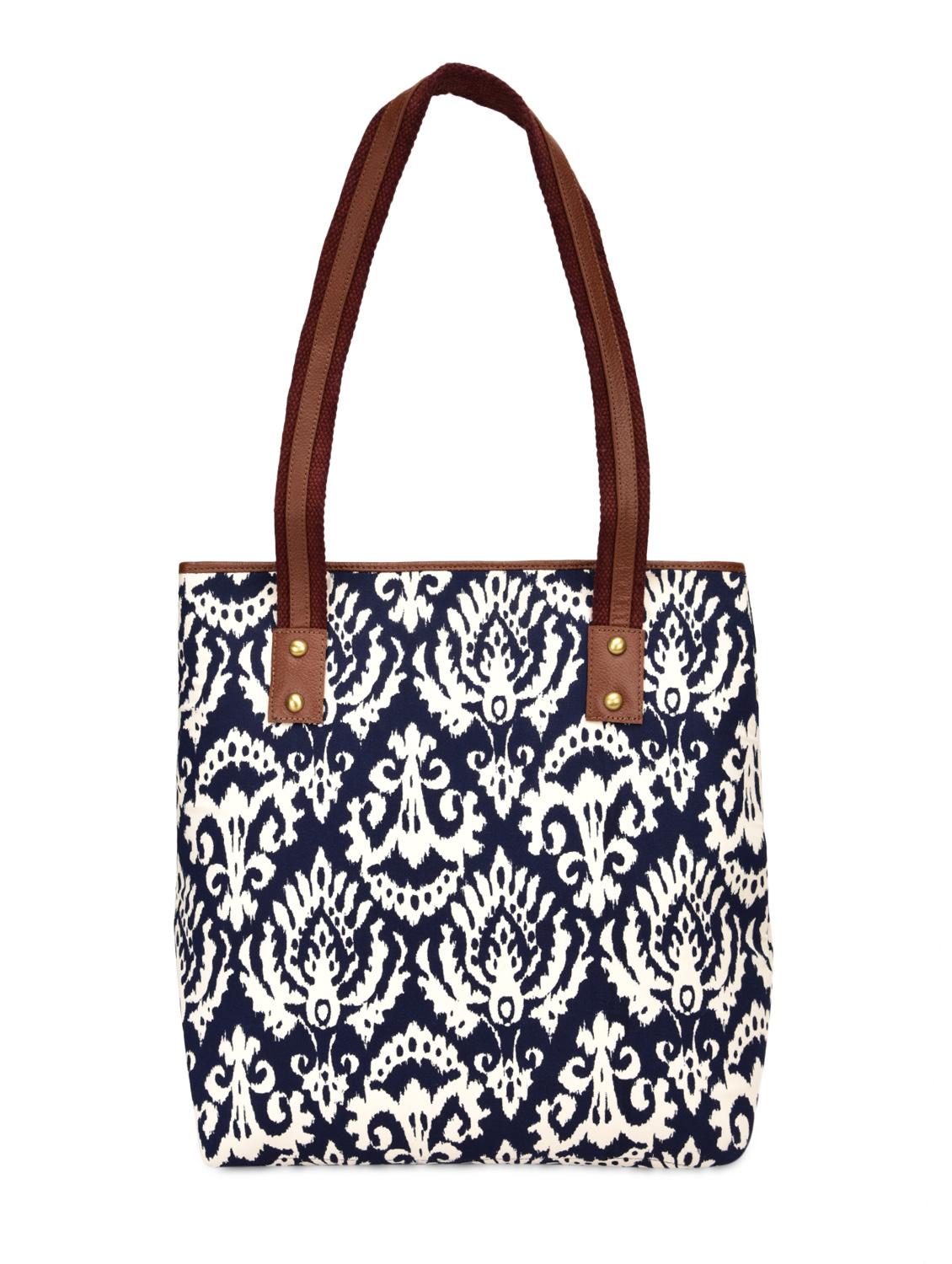 navy blue and white abstract leatherette tote - 9659393 - Zoom Image - 1