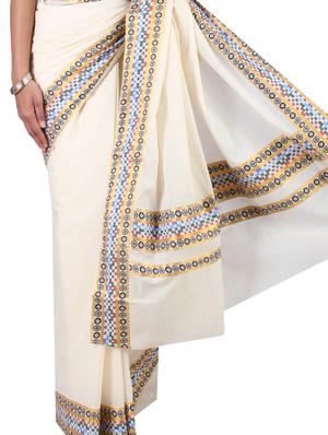 white cotton kasavu saree with blouse - 9661259 - Standard Image - 2