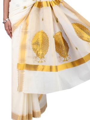cream color cotton kasavu saree with blouse - 9661295 - Standard Image - 2