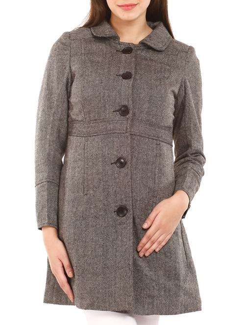 Grey Woollen Coat - 9662768 - Standard Image - 1
