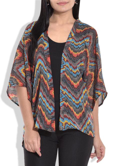 grey zig zag printed georgette shrug - 9663039 - Standard Image - 1