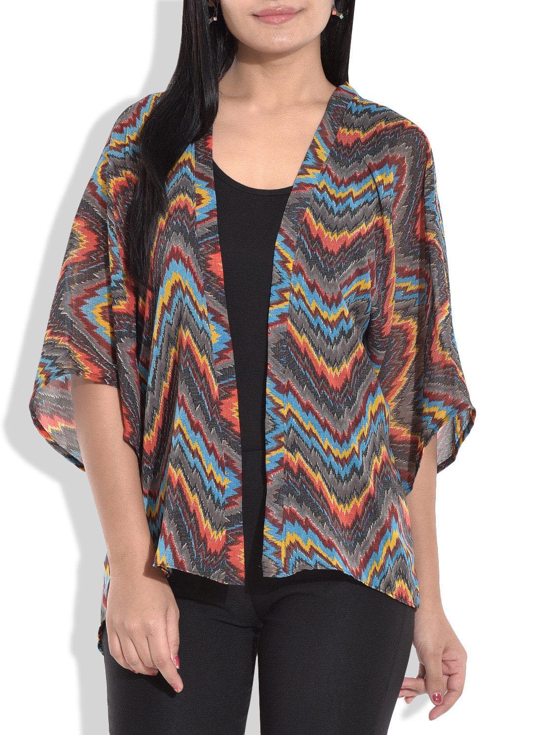 grey zig zag printed georgette shrug - 9663039 - Zoom Image - 1