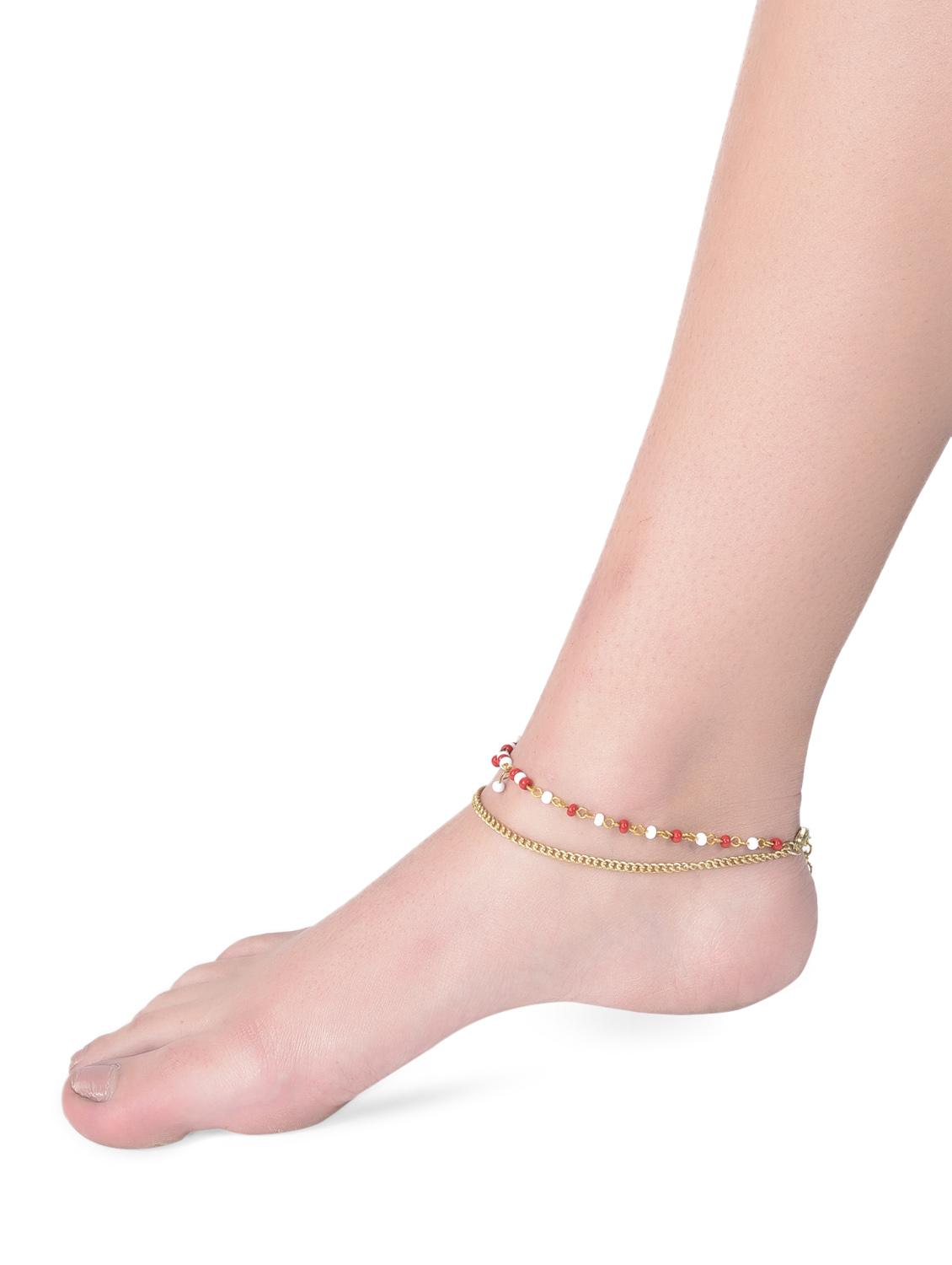 gold beaded anklet - 9666988 - Zoom Image - 2