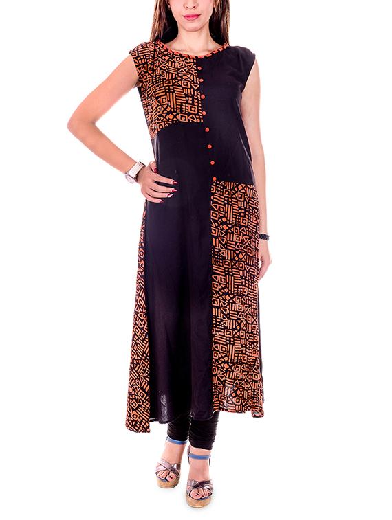 black rayon printed kurta