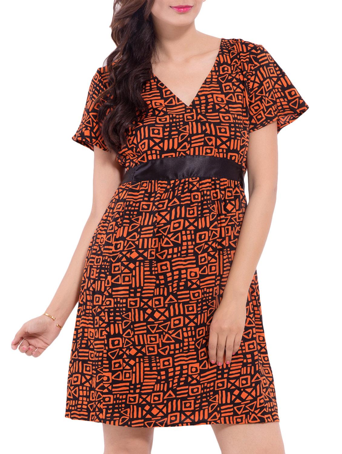 tie back printed flared dress - 9668582 - Zoom Image - 1