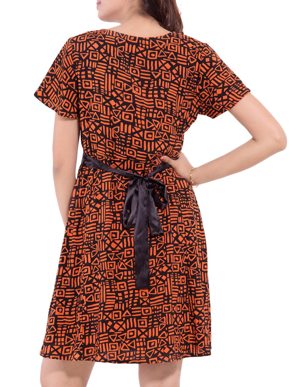 tie back printed flared dress - 9668582 - Zoom Image - 3