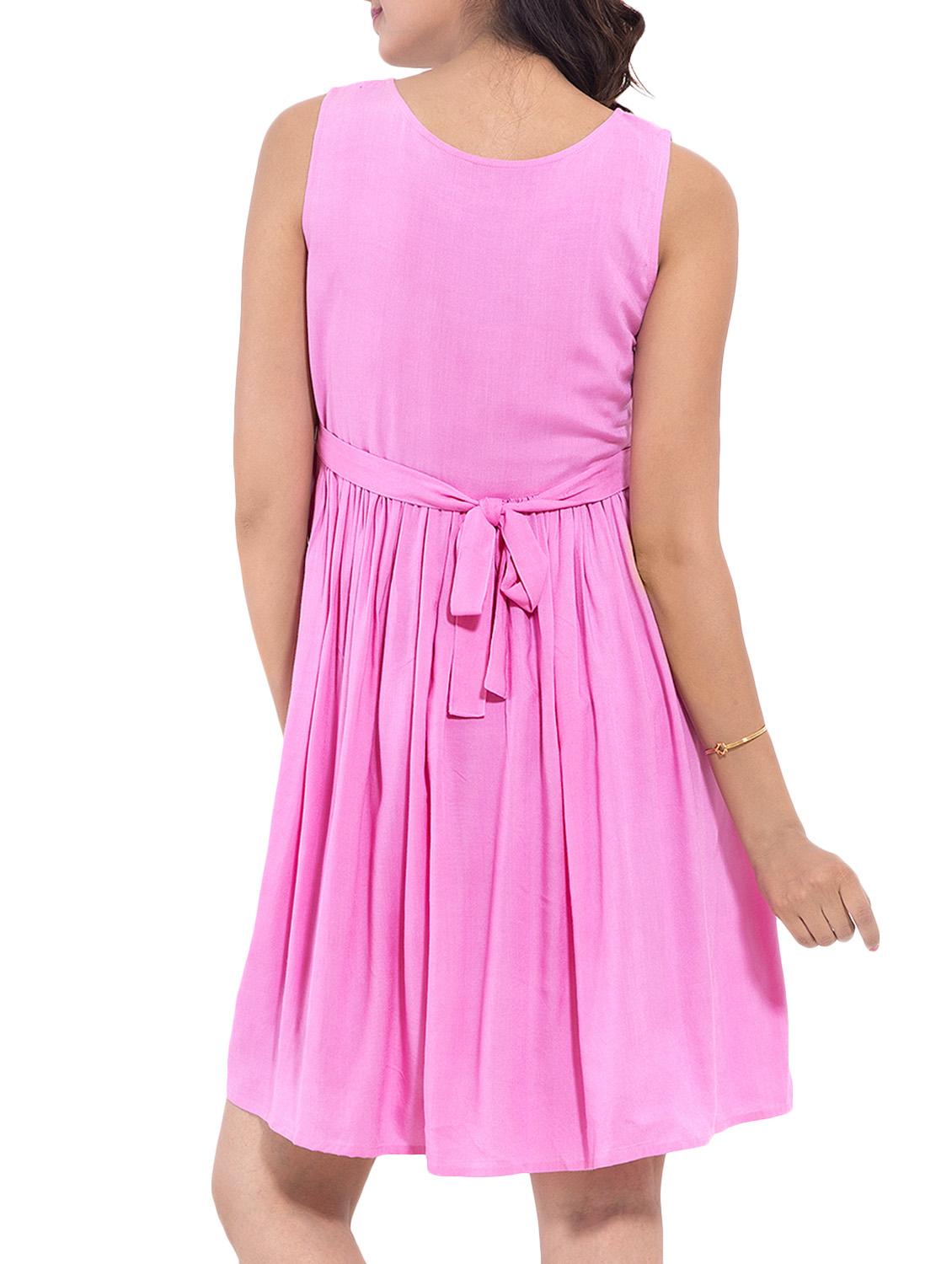 tie back gathered detail flared dress - 9668587 - Zoom Image - 3