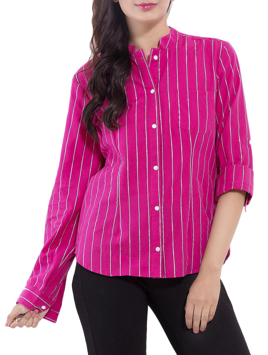 pink cotton yarn dyed shirt - 9668592 - Zoom Image - 1