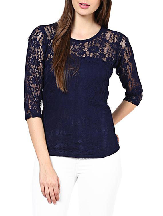 round neck self design top - 9672999 - Zoom Image - 1