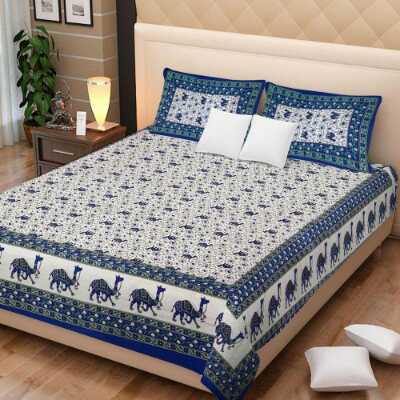 cotton jaipuri king size double bedsheet with 2 pillow cover - 9678178 - Standard Image - 1