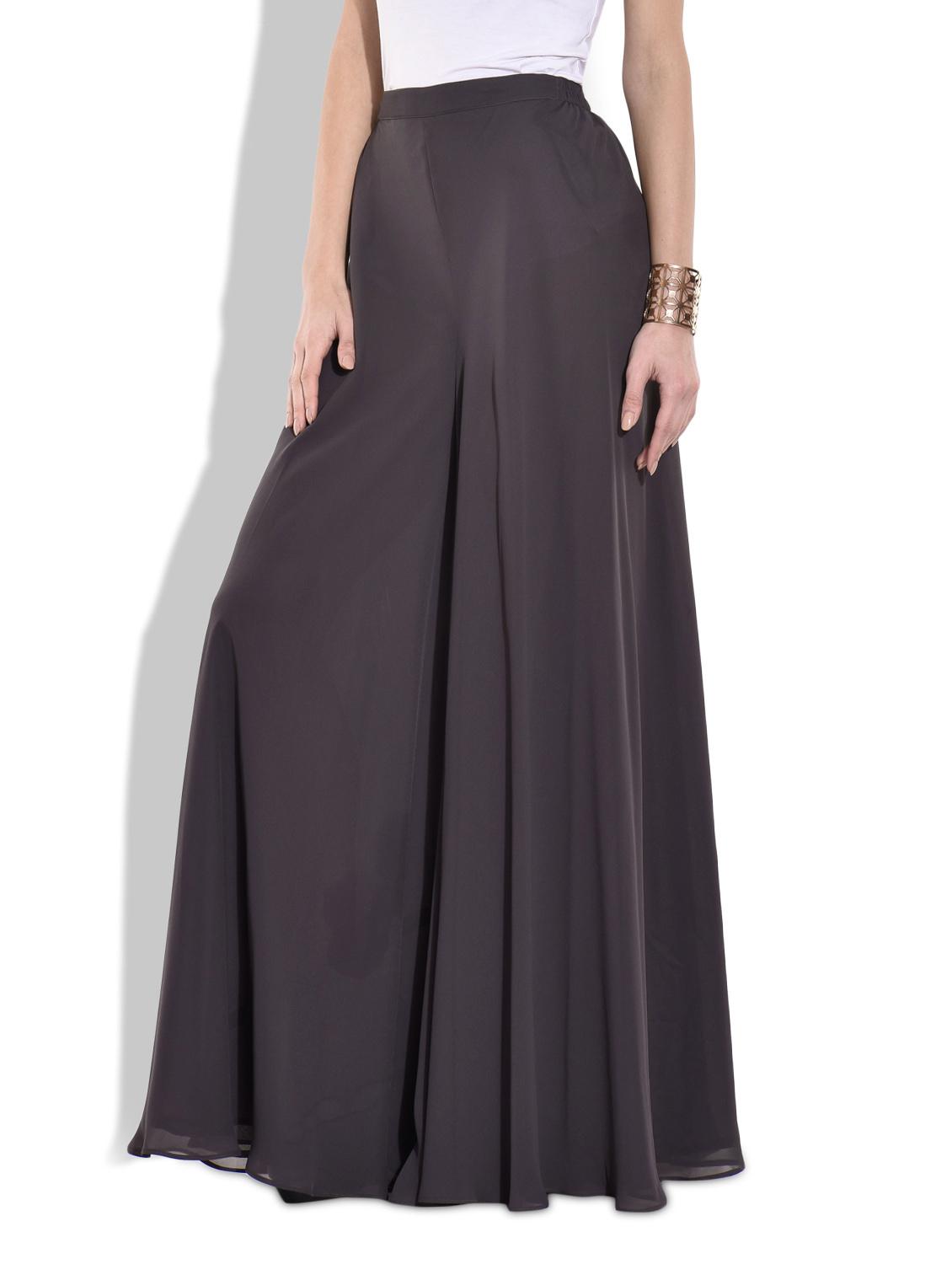 solid grey polygeorgette flare pants - 9680628 - Zoom Image - 2