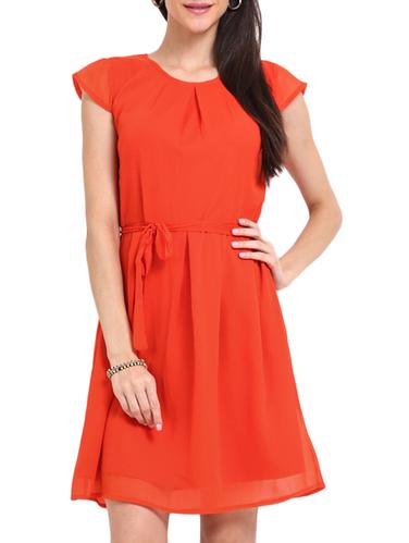 Orange Cap-Sleeved Dress - 968207 - Very Small Image - 1
