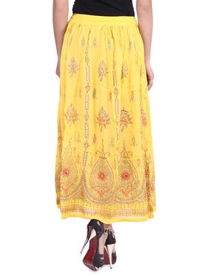 yellow embroidered and embellished rayon maxi skirt - 9683040 - Standard Image - 3