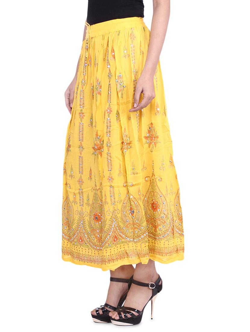 yellow embroidered and embellished rayon maxi skirt - 9683040 - Zoom Image - 2