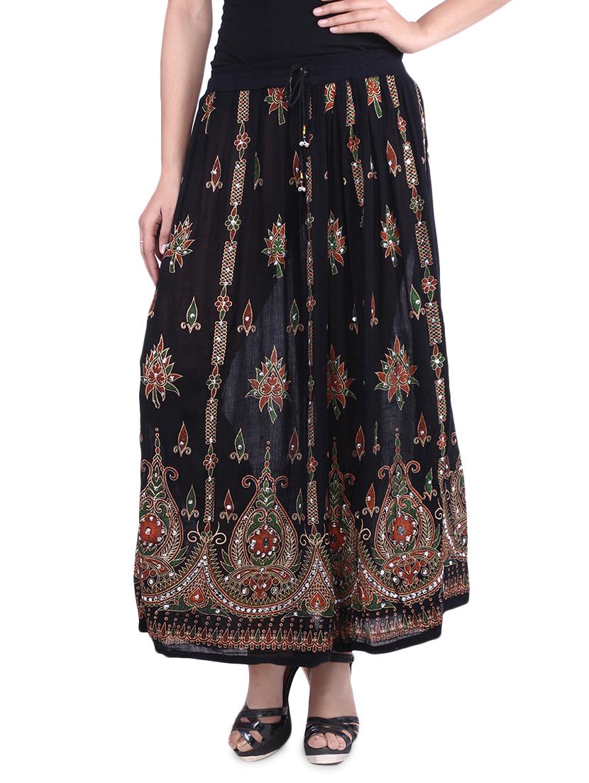 black embroidered and embellished rayon maxi skirt - 9683042 - Zoom Image - 1