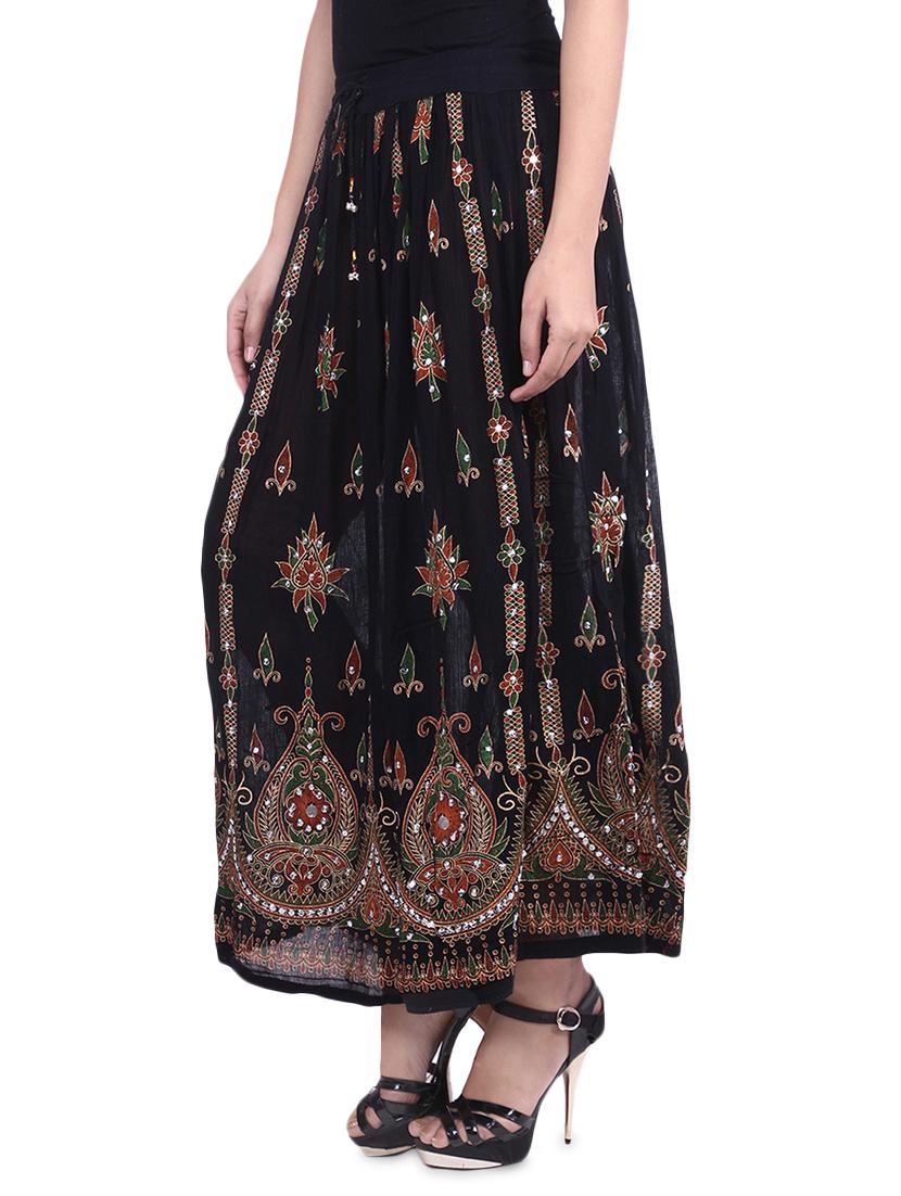 black embroidered and embellished rayon maxi skirt - 9683042 - Zoom Image - 2