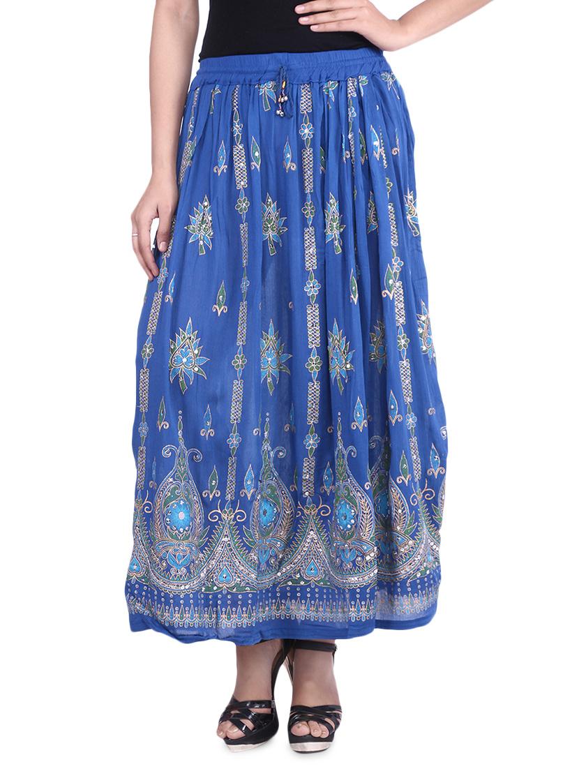 blue embroidered and embellished rayon maxi skirt - 9683043 - Zoom Image - 1