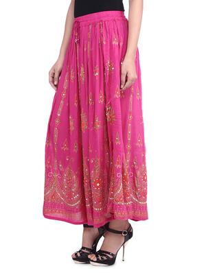 pink embroidered and embellished rayon maxi skirt - 9683046 - Standard Image - 2