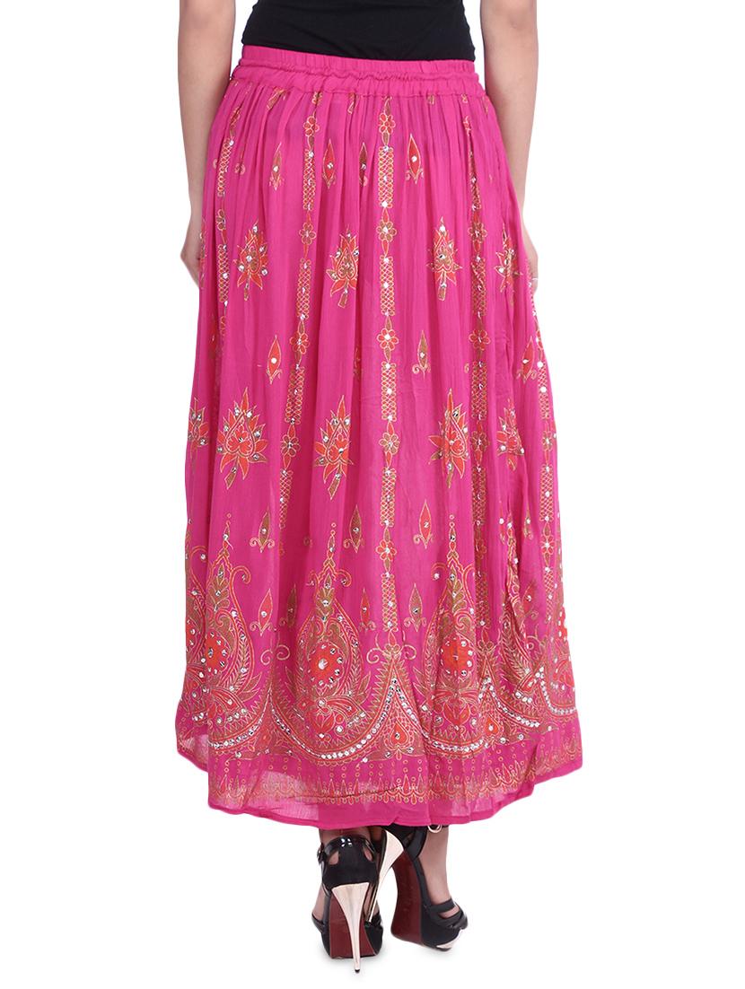 pink embroidered and embellished rayon maxi skirt - 9683046 - Zoom Image - 3