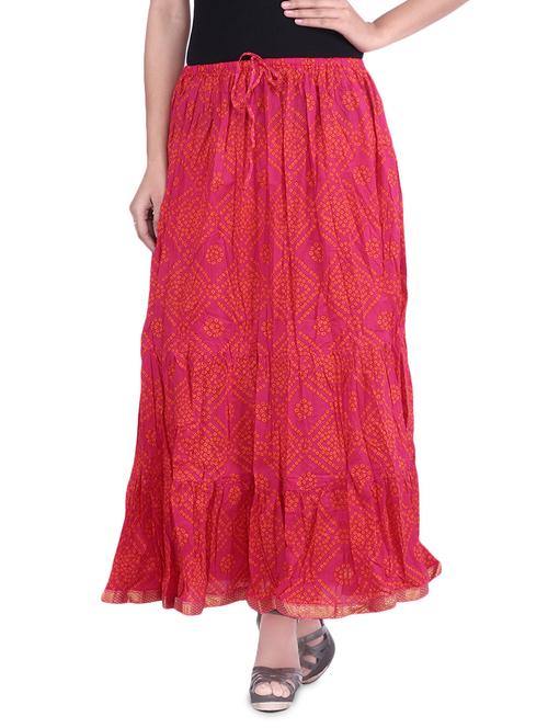 pink bandhej printed cotton maxi skirt - 9683055 - Standard Image - 1