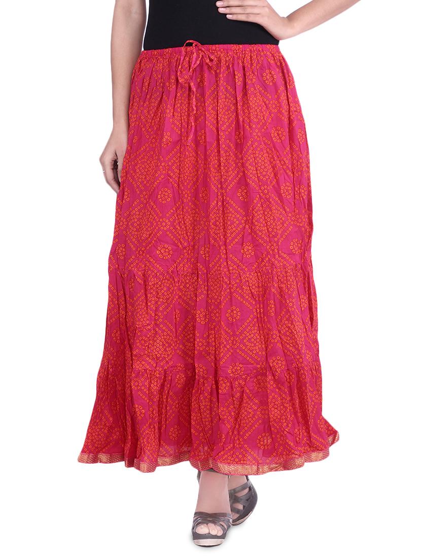 pink bandhej printed cotton maxi skirt - 9683055 - Zoom Image - 1