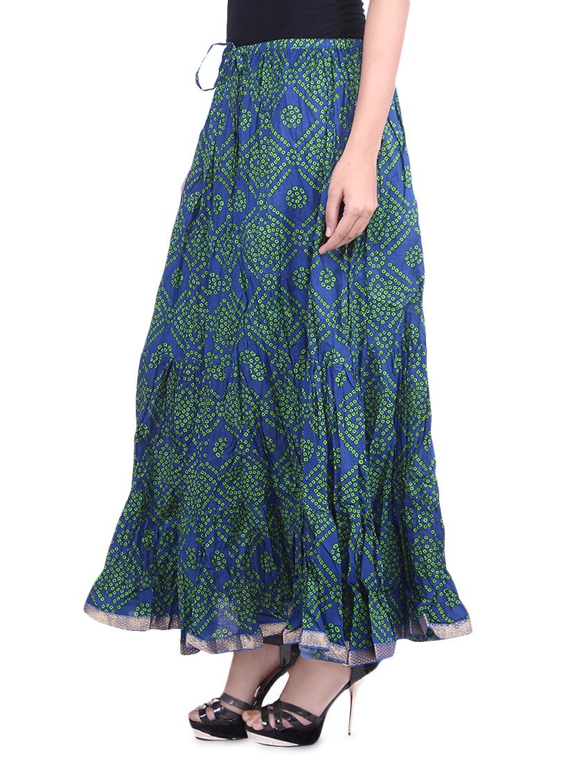 blue bandhej printed cotton maxi skirt - 9683056 - Zoom Image - 2