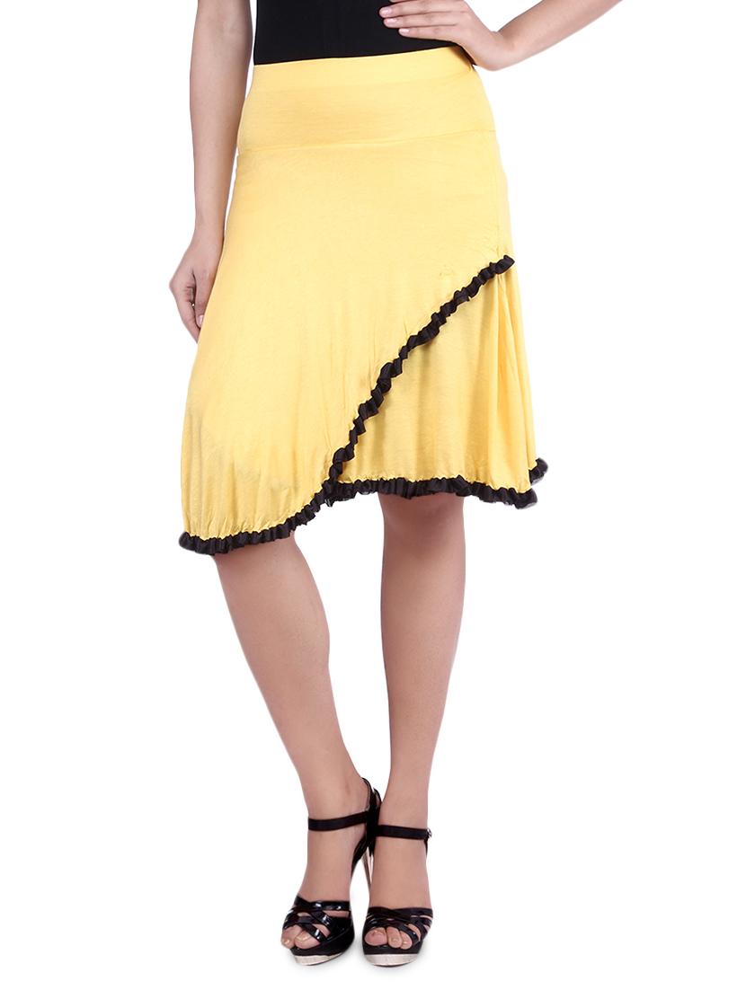 yellow knee length viscose lycra flared skirt - 9683064 - Zoom Image - 1