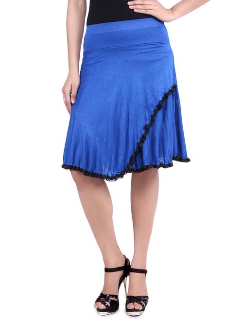 royal blue knee length viscose lycra flared skirt - 9683066 - Standard Image - 1