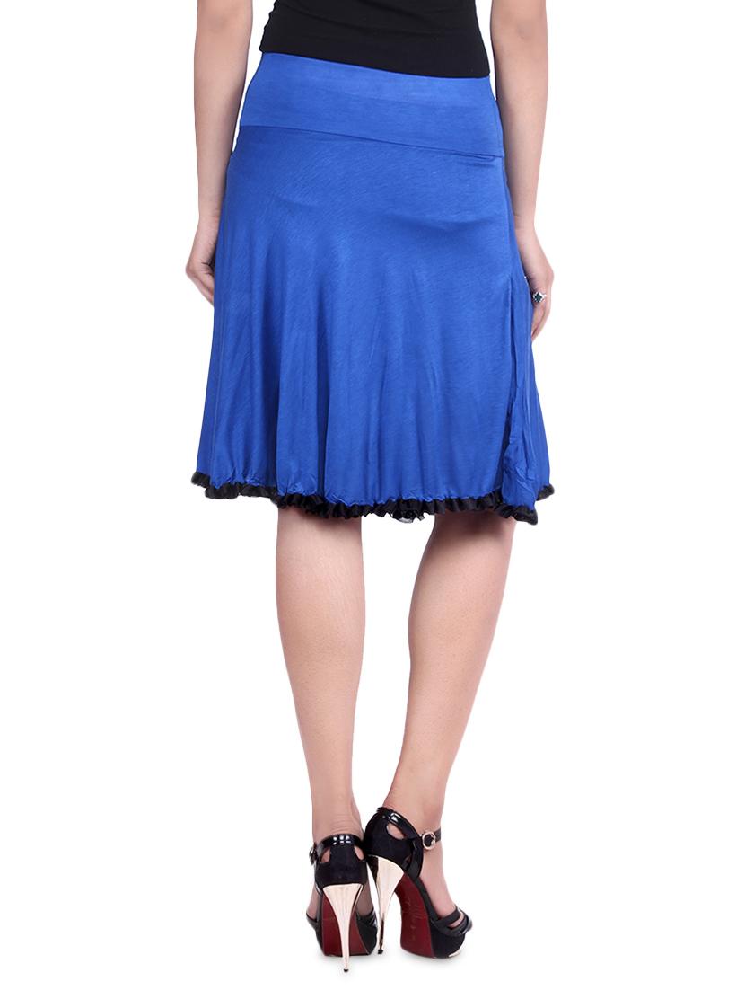 royal blue knee length viscose lycra flared skirt - 9683066 - Zoom Image - 3