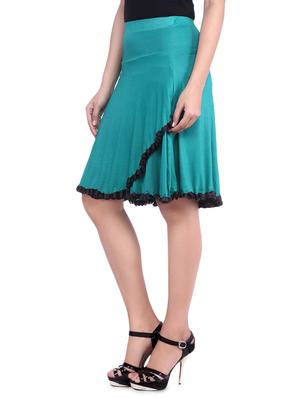 emerald green knee length viscose lycra flared skirt - 9683068 - Standard Image - 2