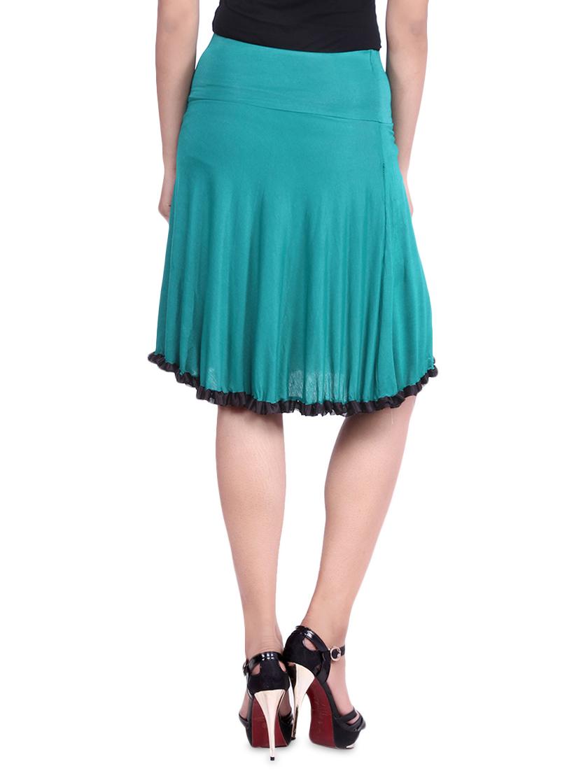 emerald green knee length viscose lycra flared skirt - 9683068 - Zoom Image - 3