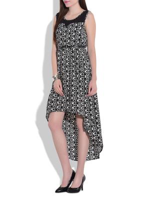 monochrome printed high low belted dress - 9684707 - Standard Image - 2