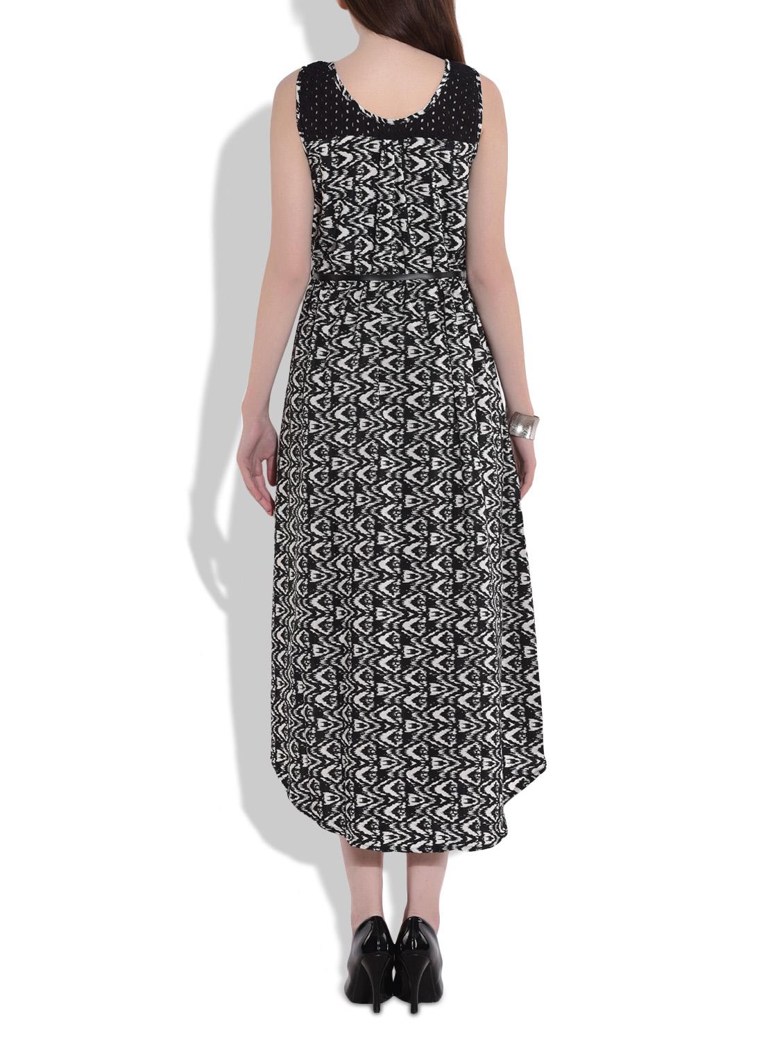 monochrome printed high low belted dress - 9684707 - Zoom Image - 3