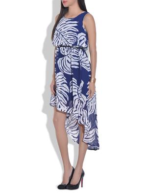 blue and white high low belted dress - 9684711 - Standard Image - 2