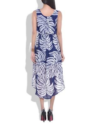blue and white high low belted dress - 9684711 - Standard Image - 3