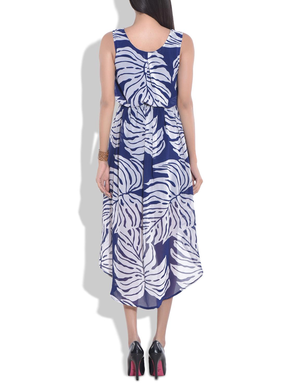 blue and white high low belted dress - 9684711 - Zoom Image - 3