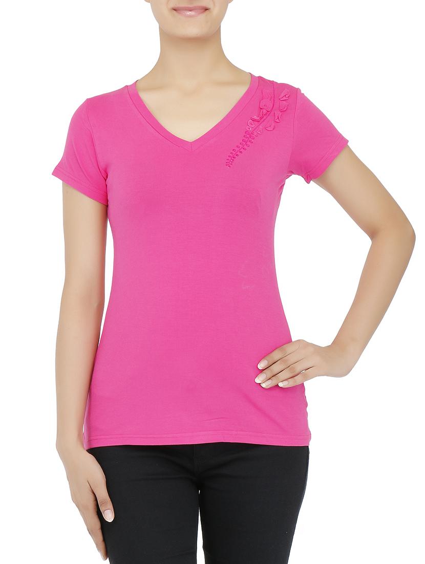 pink V-neck embroidered top - 9685564 - Zoom Image - 1