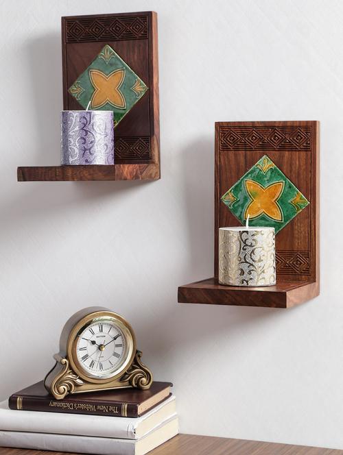 wooden book end set with ceramic tiles - 9688305 - Standard Image - 1