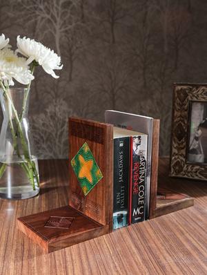 wooden book end set with ceramic tiles - 9688305 - Standard Image - 2