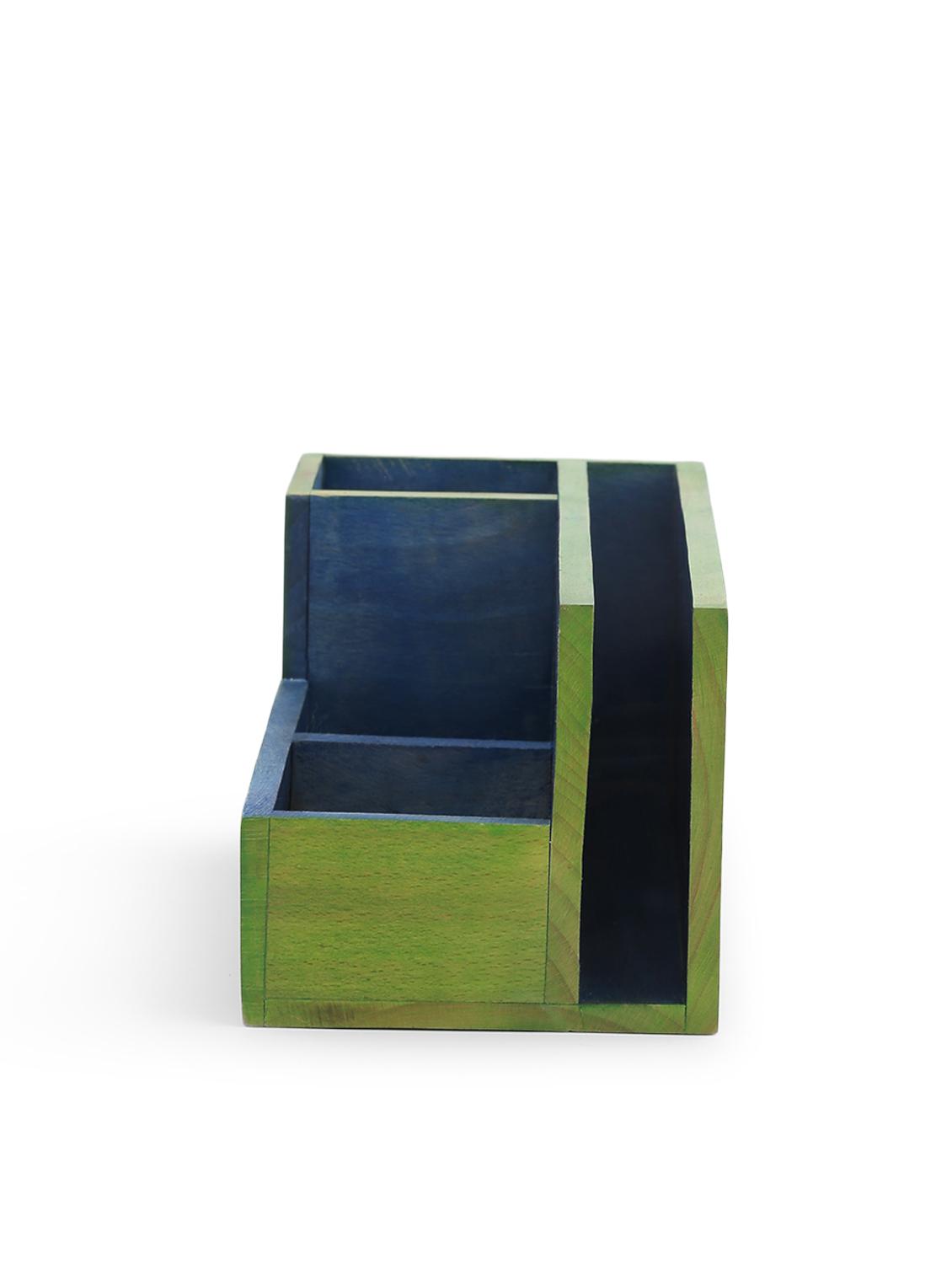 wooden handcarved blue & green desk organizer - 9688312 - Zoom Image - 3