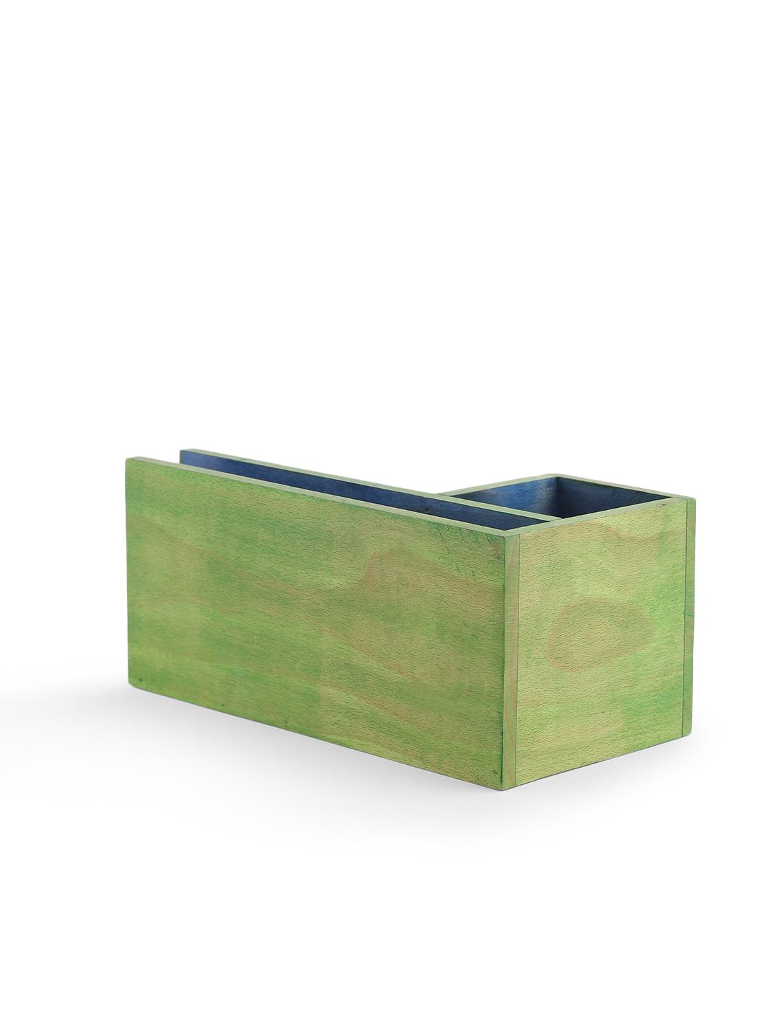 wooden handcarved blue & green desk organizer - 9688312 - Zoom Image - 4